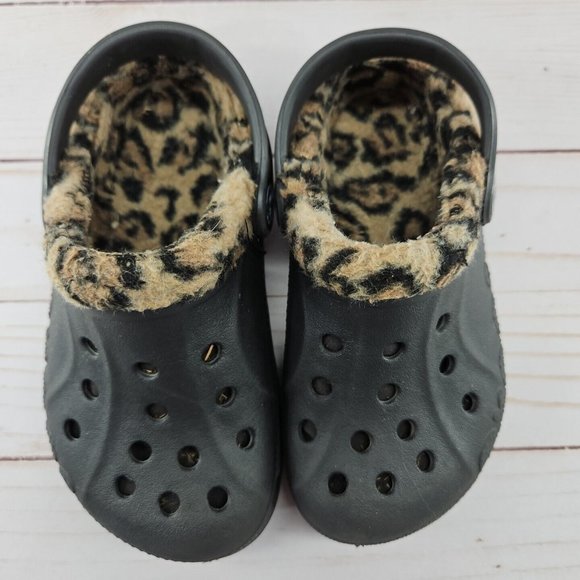 Crocs Baya Clog Toddler C8‎ C9 Brown Leopard Lined Clog - Picture 4 of 9